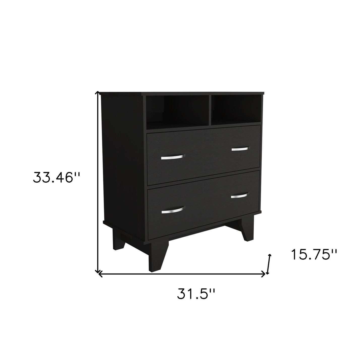 32" Black Two Drawer Dresser With Open Shelving