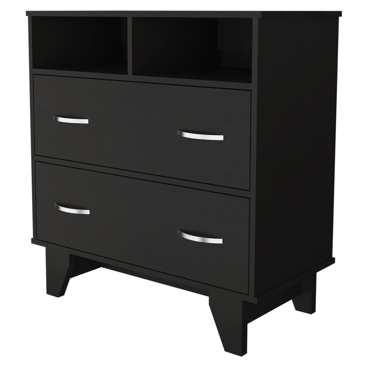 32" Black Two Drawer Dresser With Open Shelving