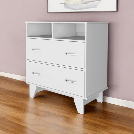 32" White Two Drawer Dresser With Open Shelving