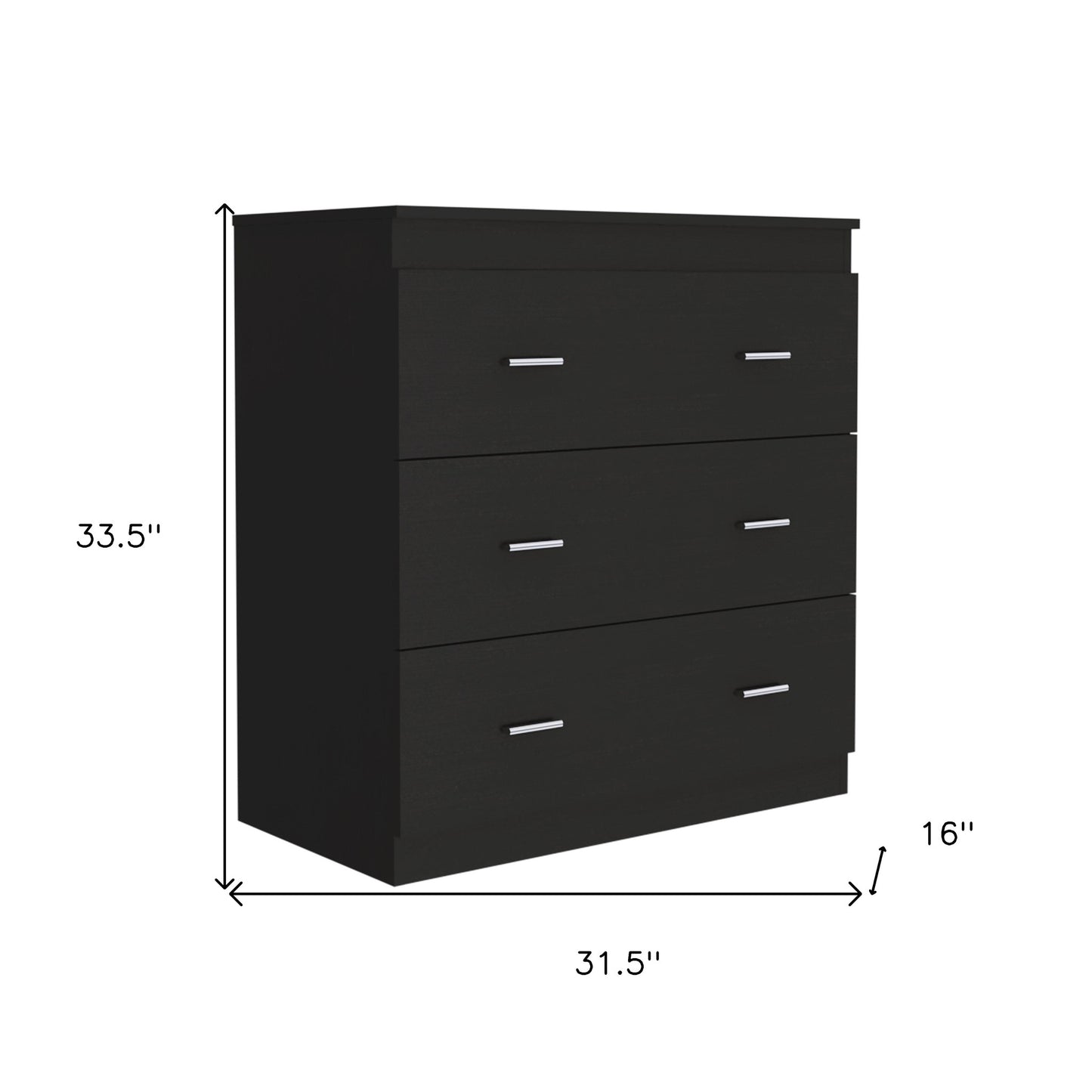 32" Black Three Drawer Dresser