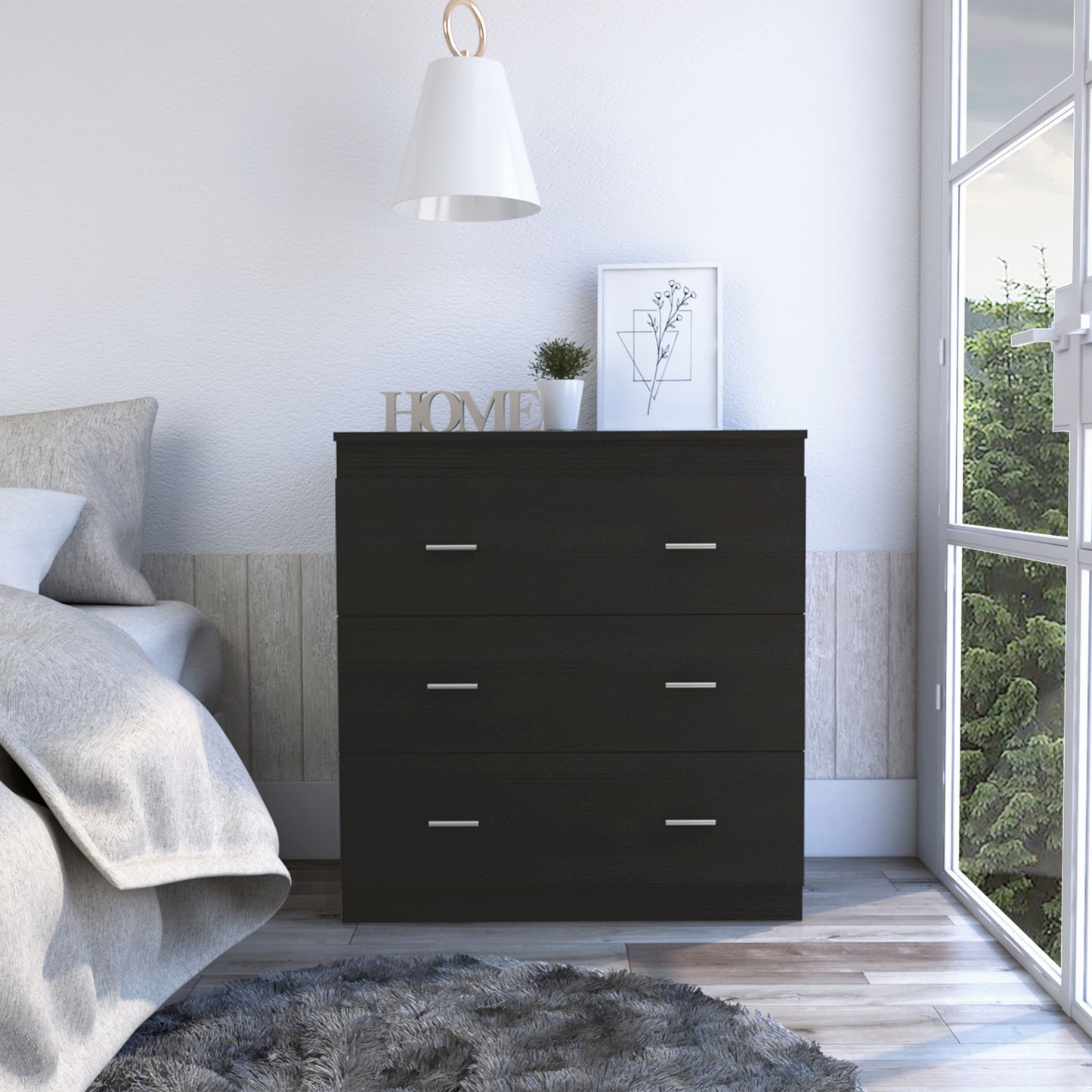 32" Black Three Drawer Dresser