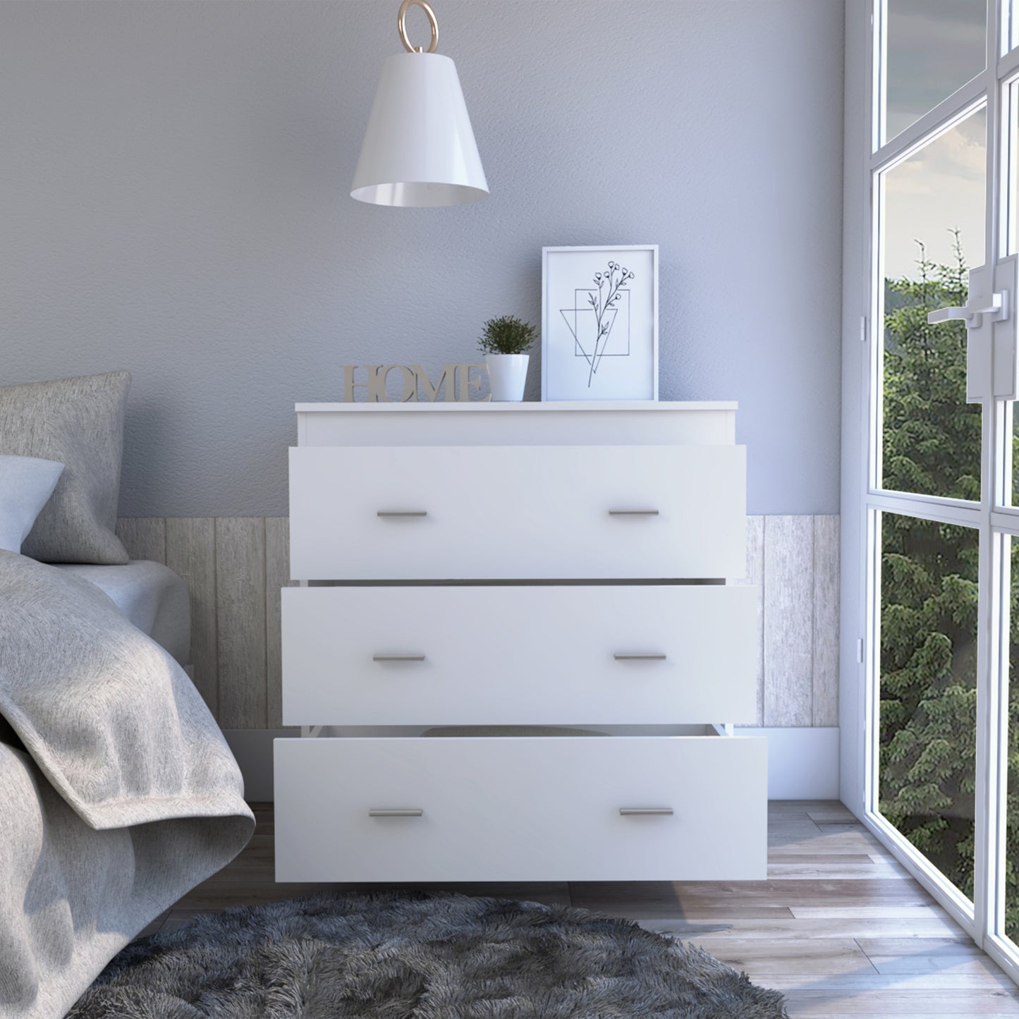 32" White Three Drawer Dresser