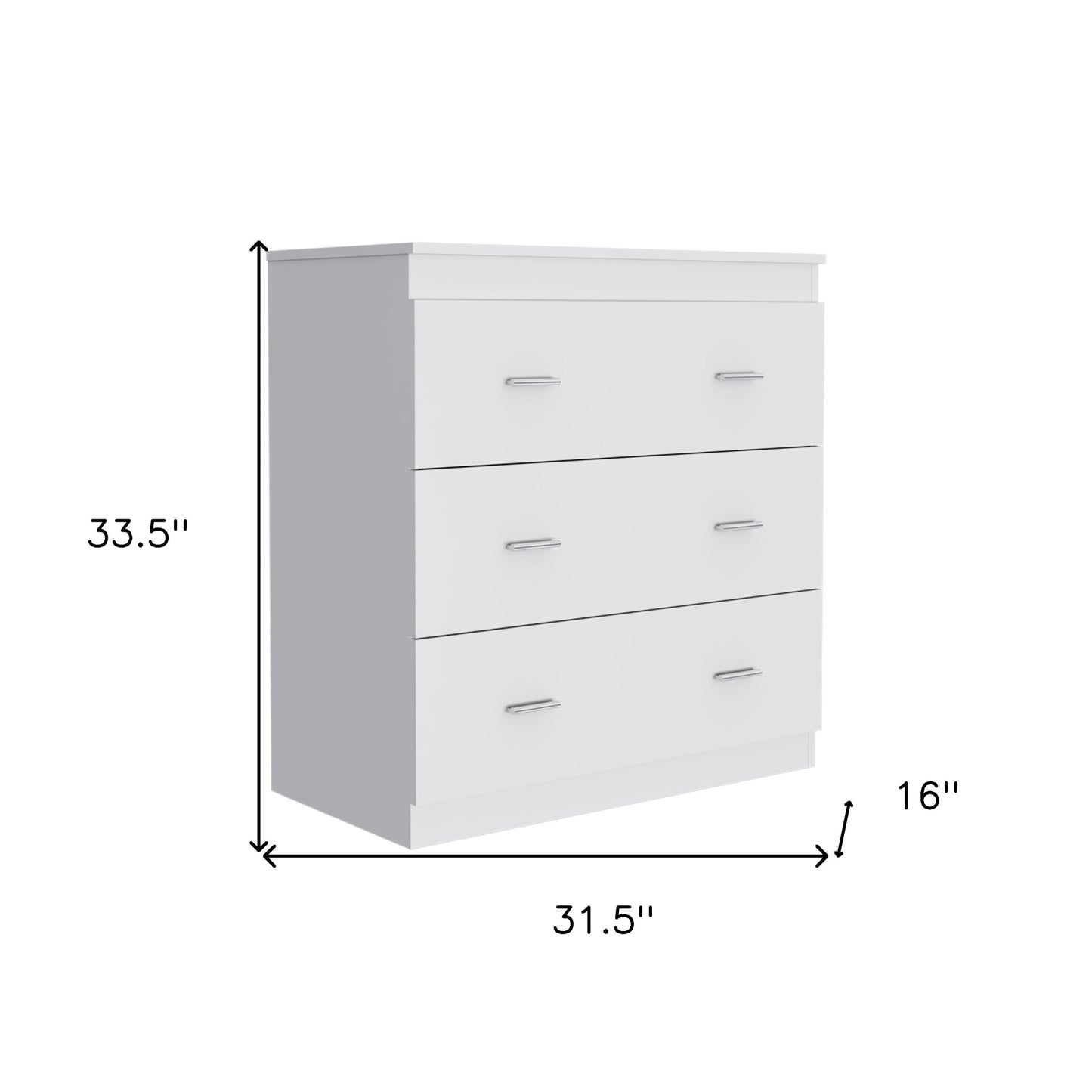 32" White Three Drawer Dresser