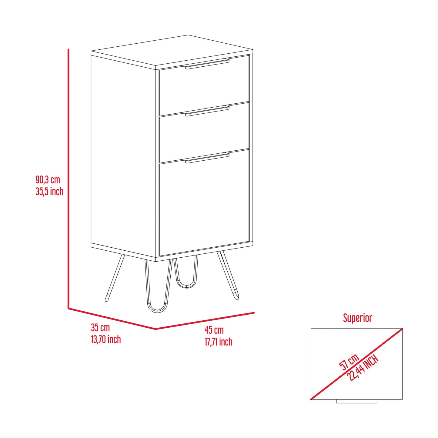 18" Natural Three Drawer Standard Chest