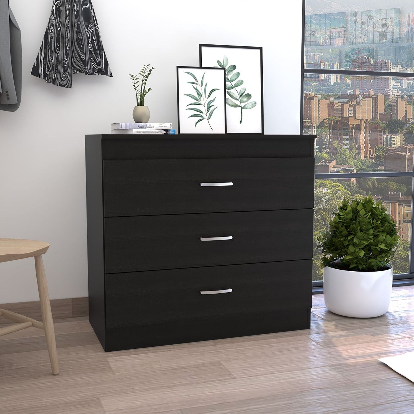 32" Black Three Drawer Dresser