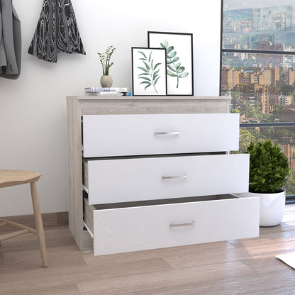 32" White and Gray Three Drawer Dresser