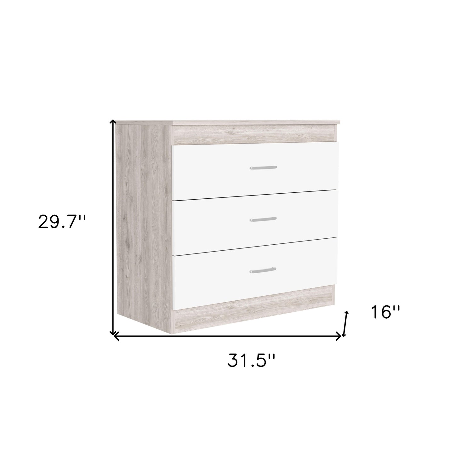 32" White and Gray Three Drawer Dresser