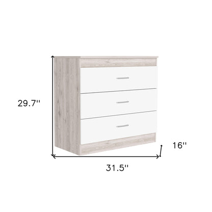 32" White and Gray Three Drawer Dresser