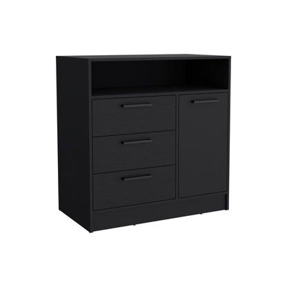 36" Black Three Drawer Combo Dresser With Open Shelf