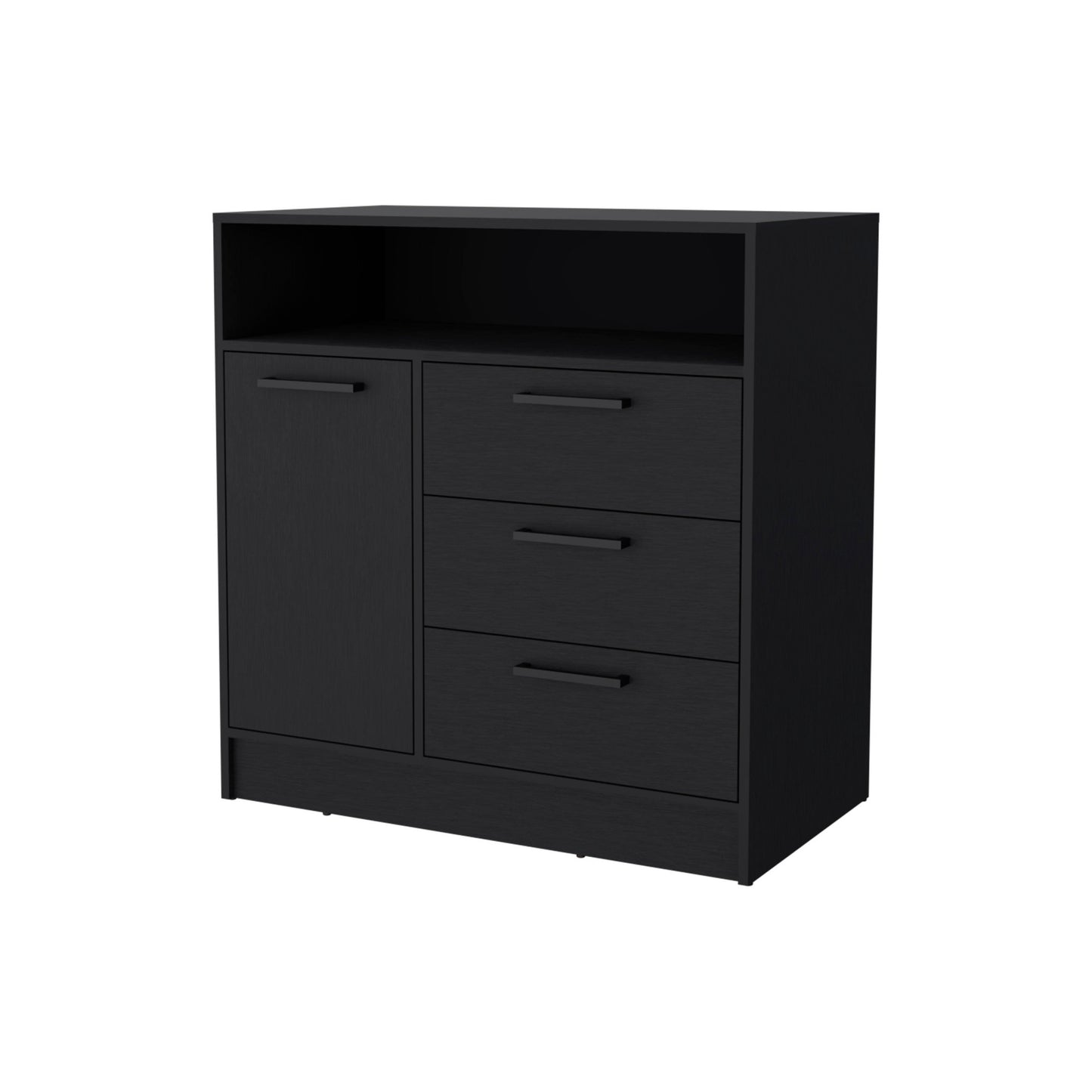 36" Black Three Drawer Combo Dresser With Open Shelf