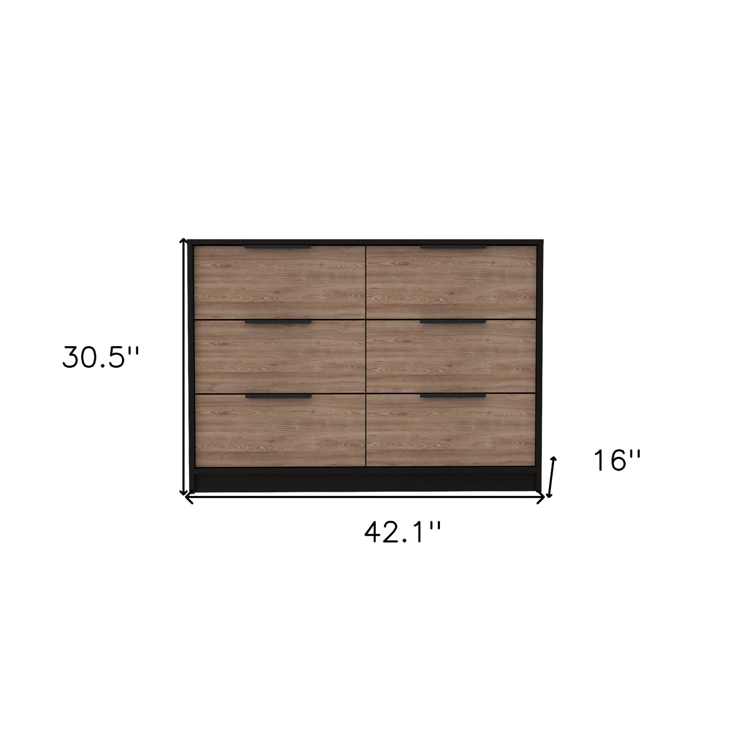 42" Brown and Black Six Drawer Double Dresser