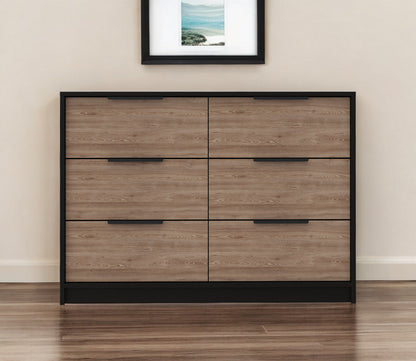 42" Brown and Black Six Drawer Double Dresser