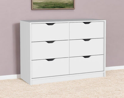 42" White Six Drawer Double Dresser