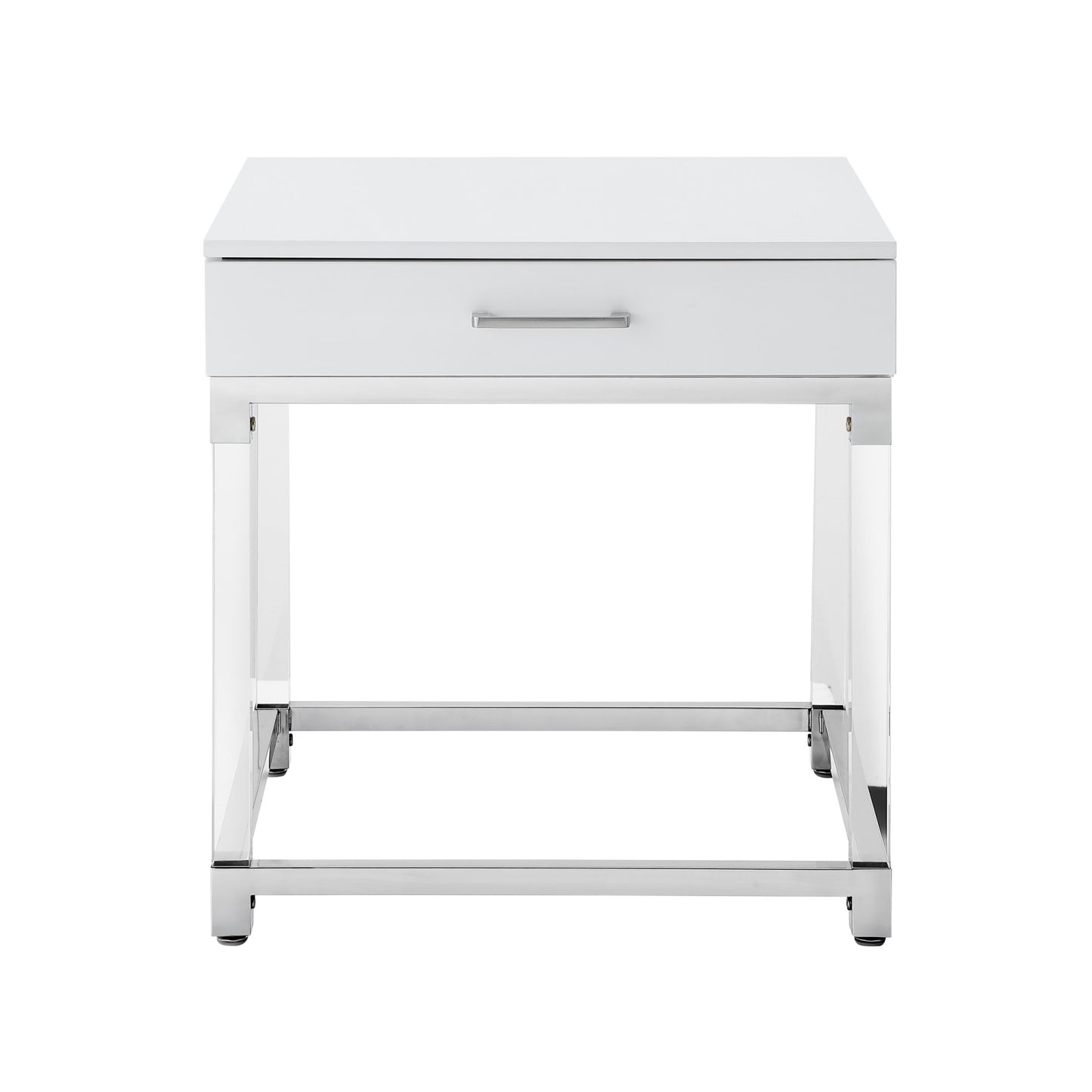 24" Silver Metallic And White Square End Table With Drawer