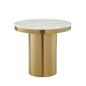 22" Gold And White Marble And Stainless Steel Round End Table