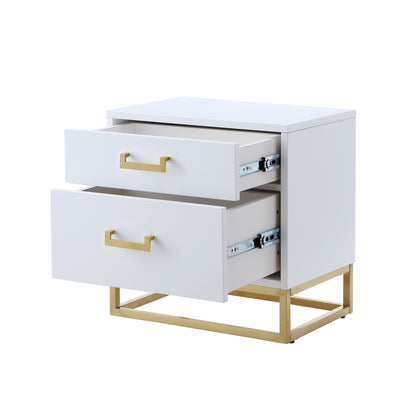 20" Gold And White End Table With Two Drawers