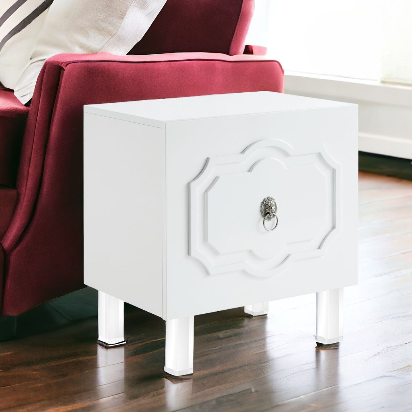 24" Clear And White Wood End Table With Two Shelves