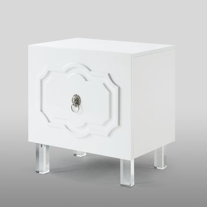 24" Clear And White Wood End Table With Two Shelves