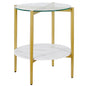 22" Gold And Clear Glass And Steel Round End Table With Shelf