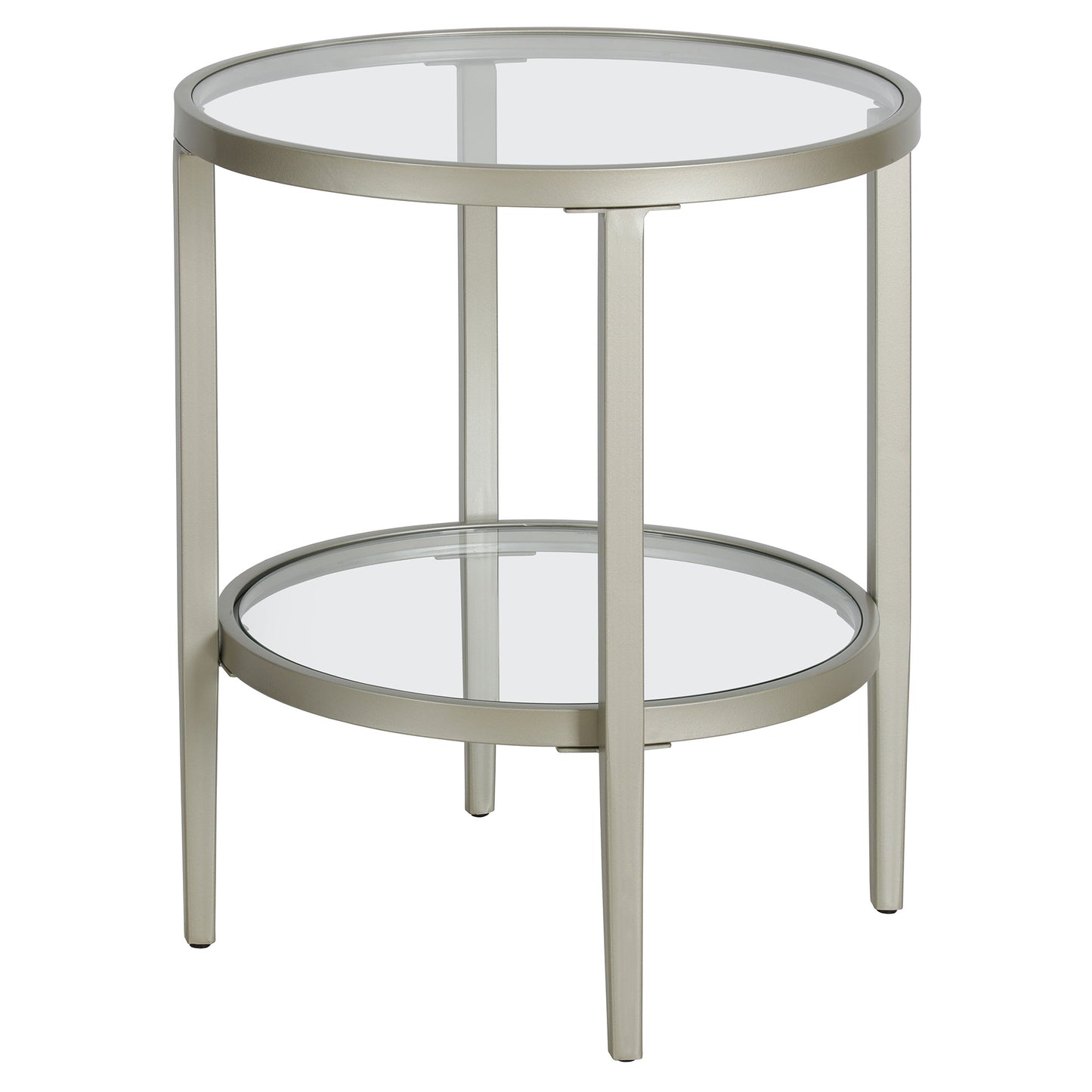 24" Nickel And Clear Glass And Steel Round End Table With Shelf