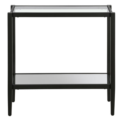 24" Black And Clear Glass And Steel Mirrored End Table With Shelf