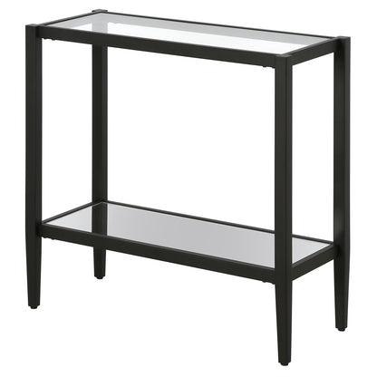 24" Black And Clear Glass And Steel Mirrored End Table With Shelf