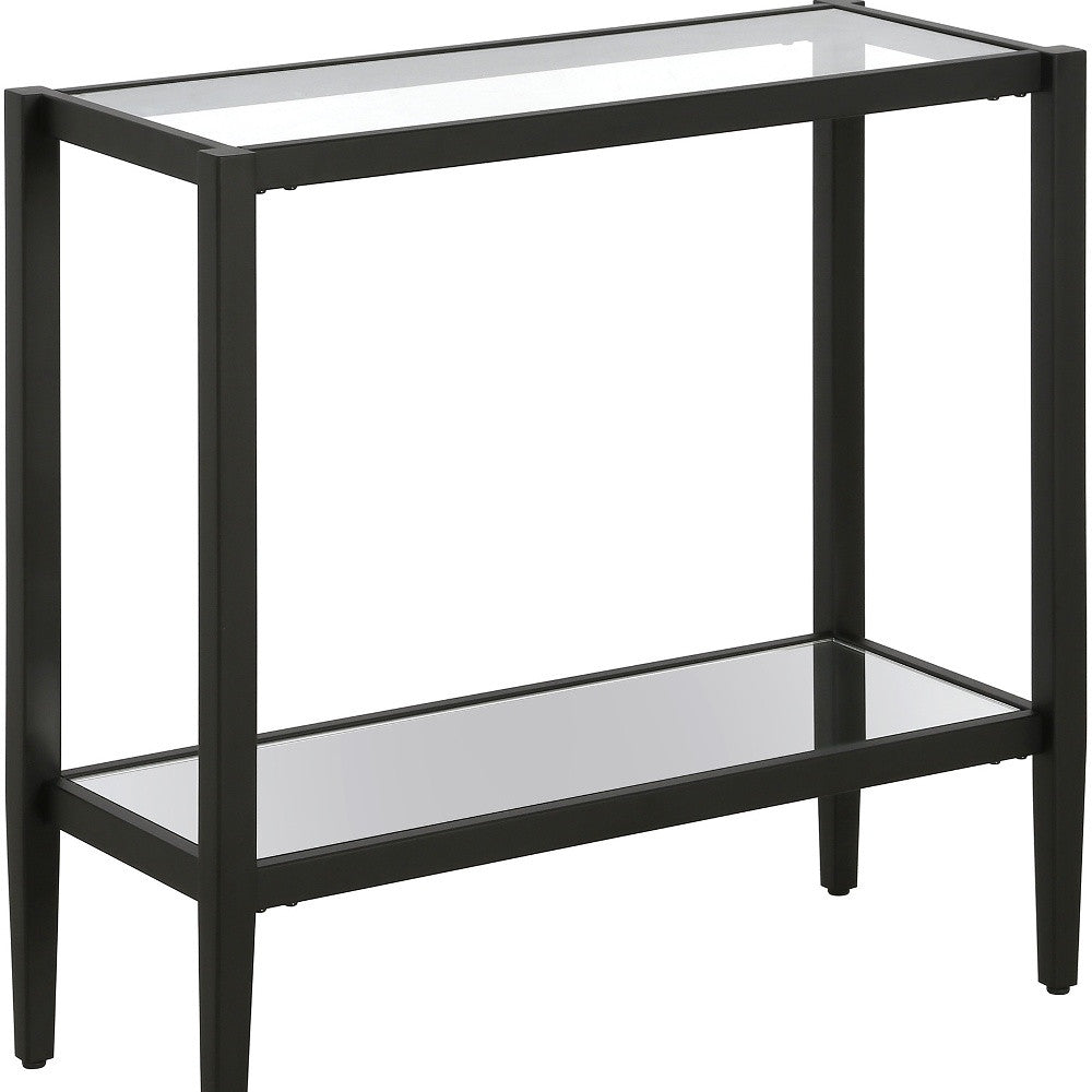 24" Black And Clear Glass And Steel Mirrored End Table With Shelf