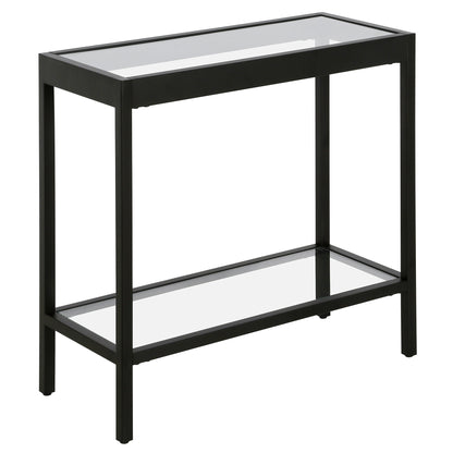 24" Black And Clear Glass And Steel End Table With Shelf