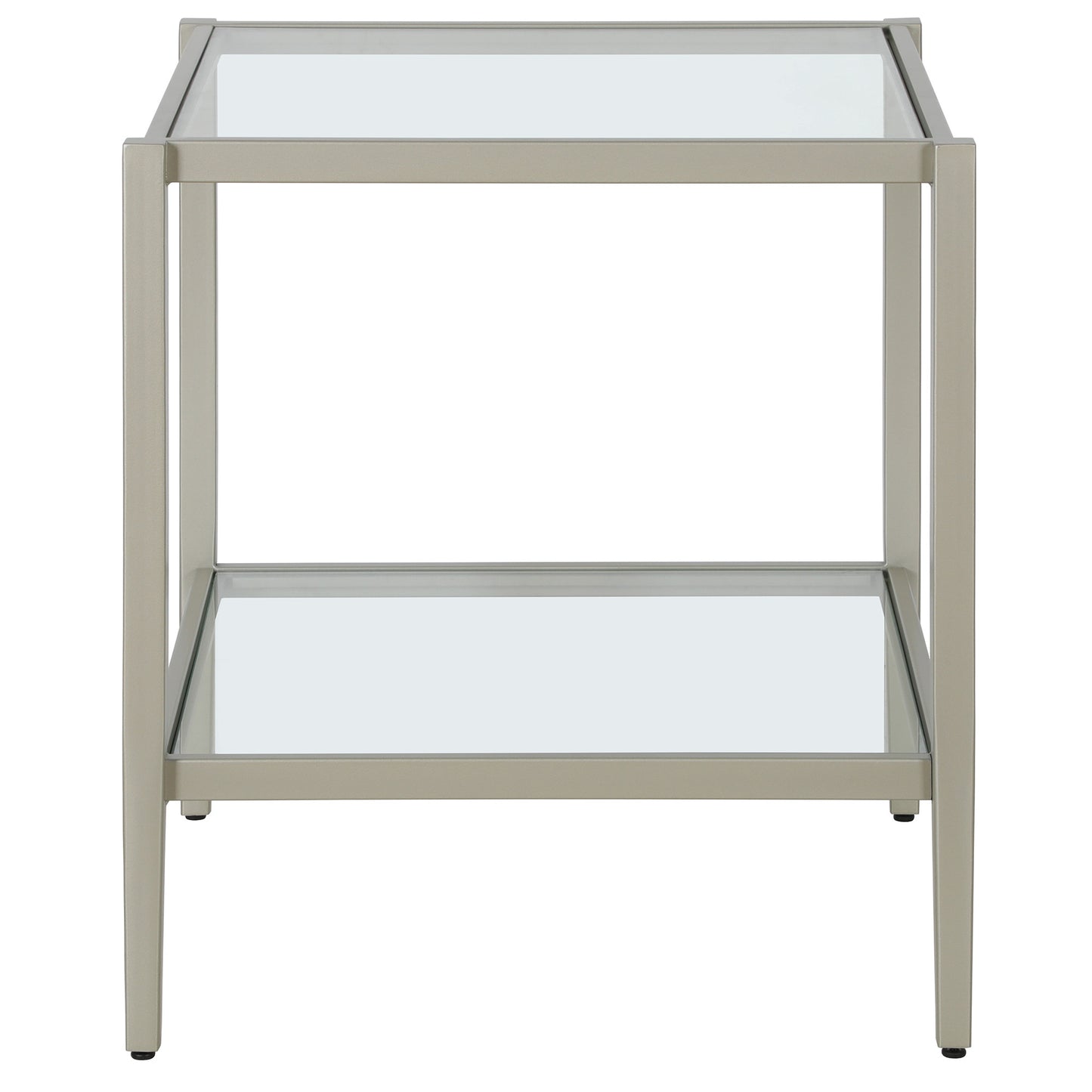 22" Nickel And Clear Glass And Steel Square End Table With Shelf