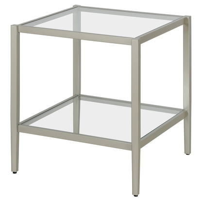 22" Nickel And Clear Glass And Steel Square End Table With Shelf