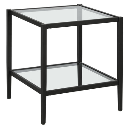 22" Black And Clear Glass And Steel Square End Table With Shelf