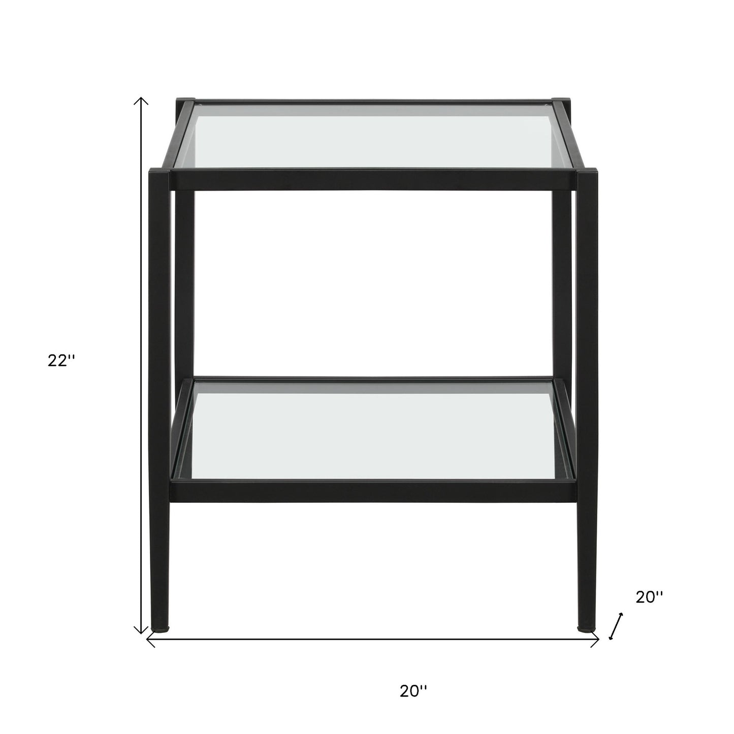 22" Black And Clear Glass And Steel Square End Table With Shelf