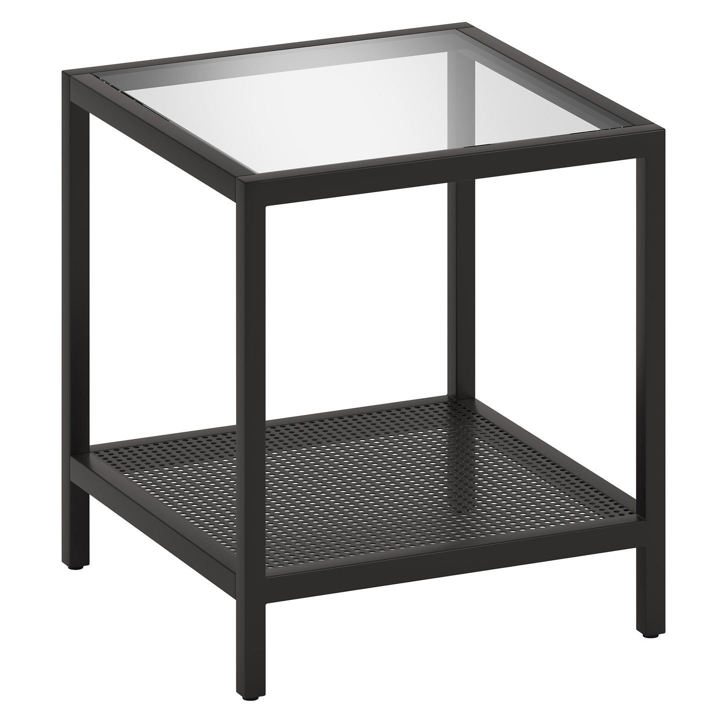 22" Black And Clear Glass And Steel Square End Table With Shelf