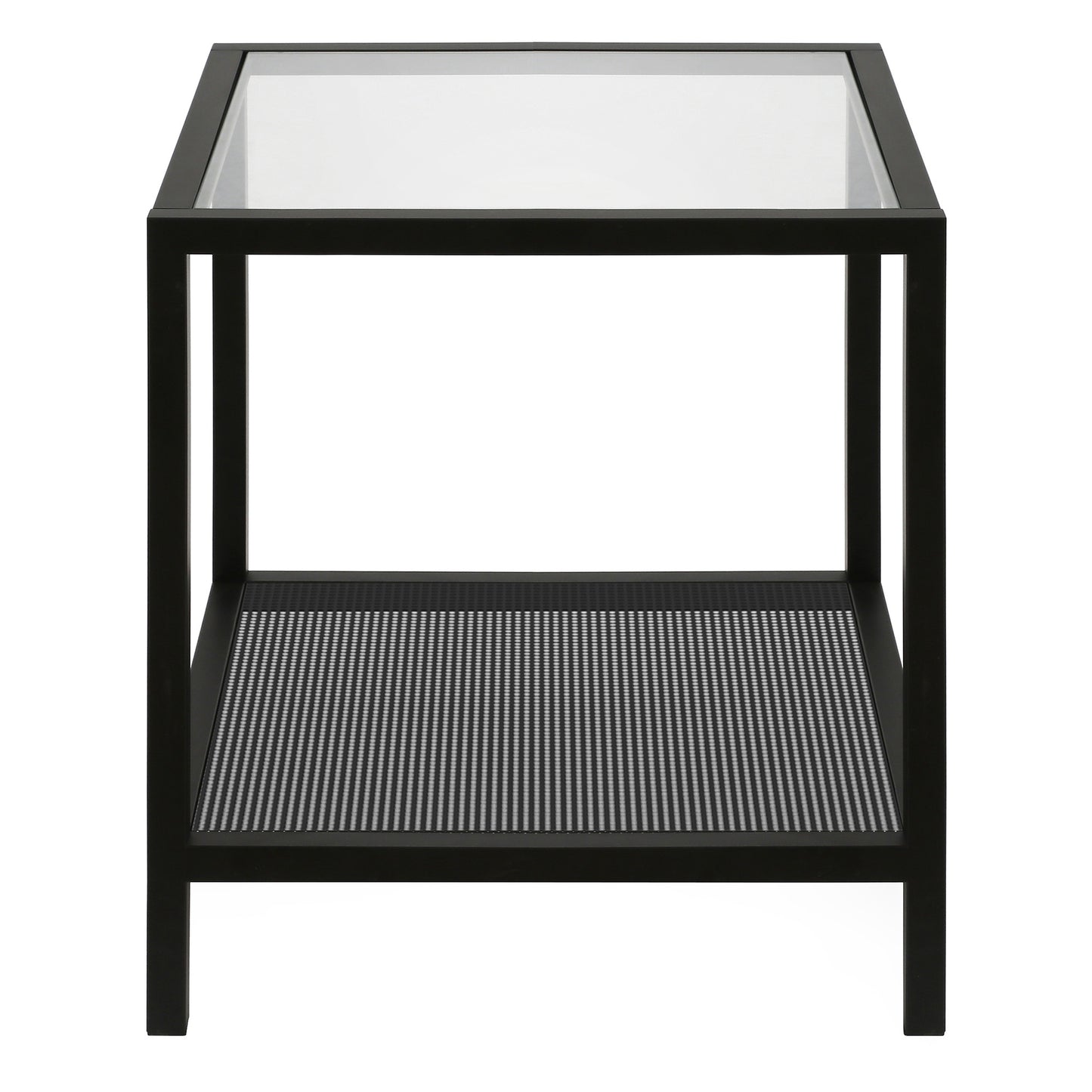 22" Black And Clear Glass And Steel Square End Table With Shelf