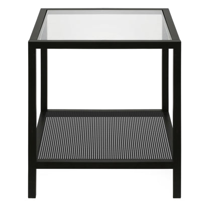 22" Black And Clear Glass And Steel Square End Table With Shelf