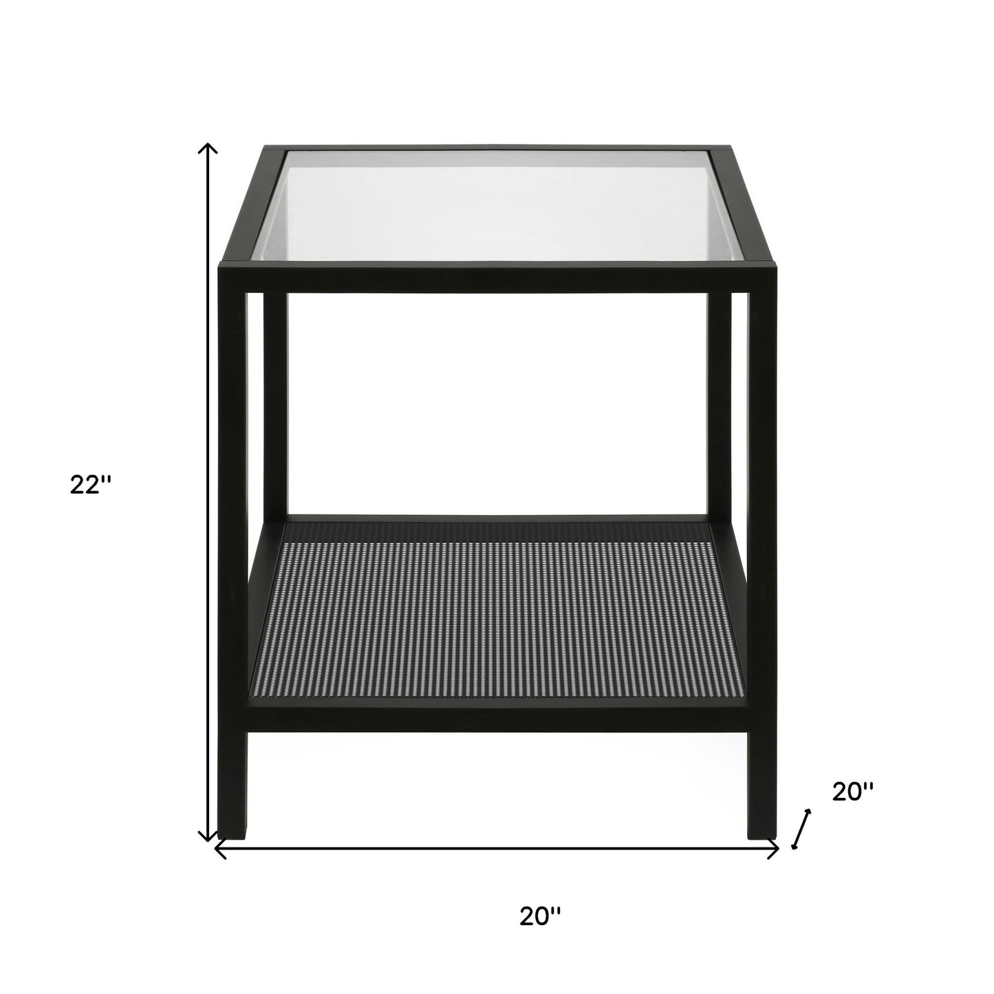 22" Black And Clear Glass And Steel Square End Table With Shelf