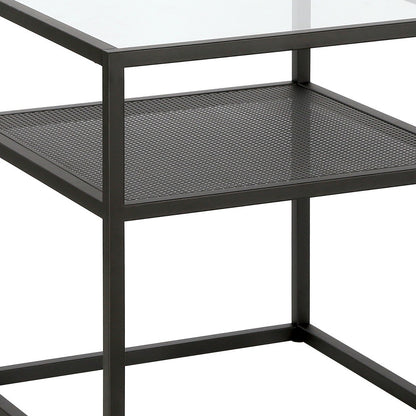 22" Black And Clear Glass And Steel Square End Table With Shelf