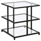 24" Black And Clear Glass And Steel Square End Table With Two Shelves