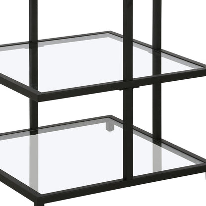 24" Black And Clear Glass And Steel Square End Table With Two Shelves