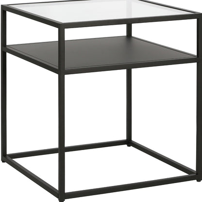 22" Black And Clear Glass And Steel Square End Table With Shelf