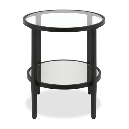 24" Black And Clear Glass And Steel Round Mirrored End Table With Shelf