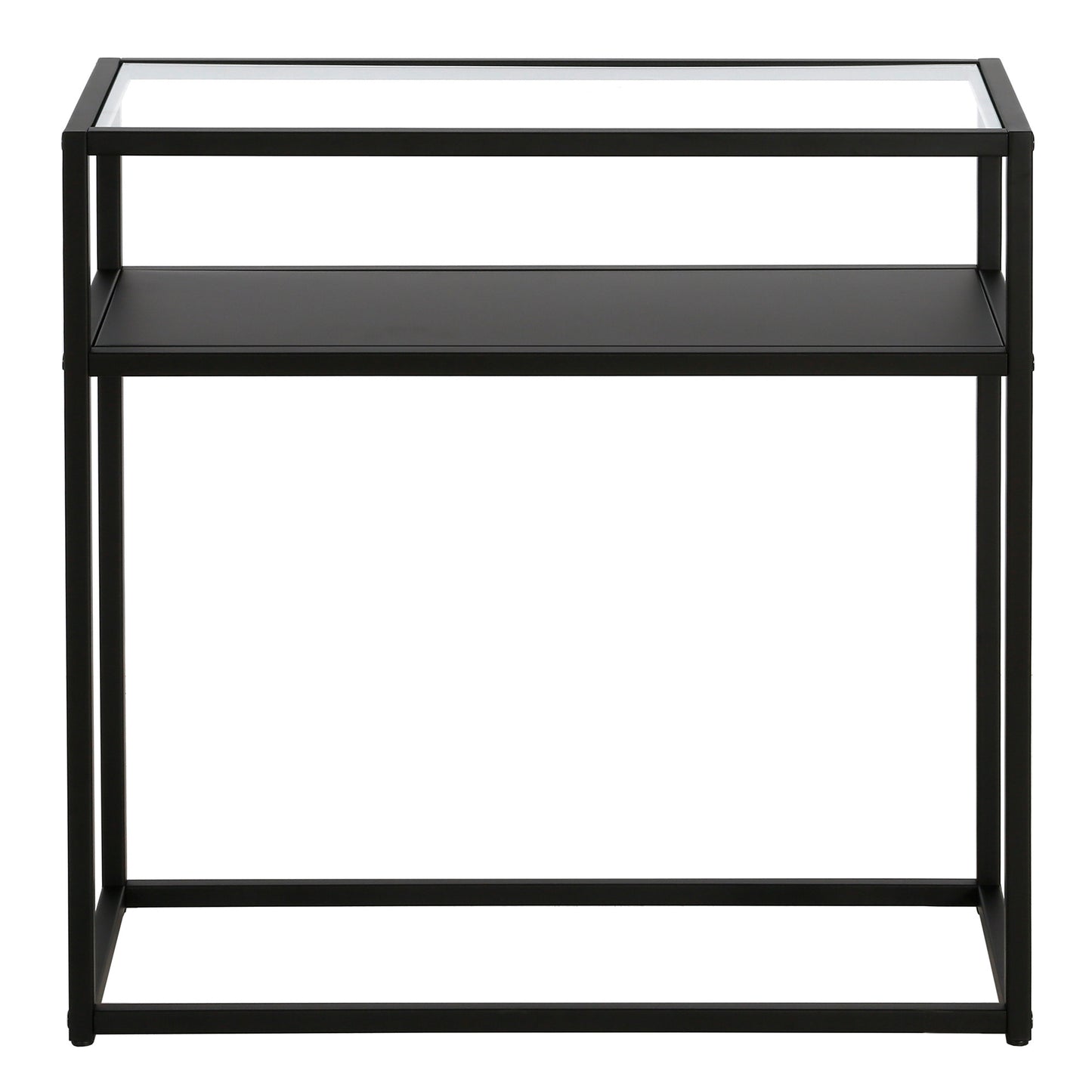 24" Black And Clear Glass And Steel End Table With Shelf