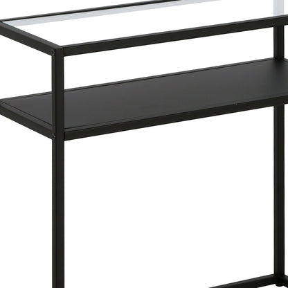 24" Black And Clear Glass And Steel End Table With Shelf