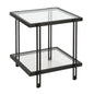 22" Black And Clear Glass And Steel Square End Table With Shelf