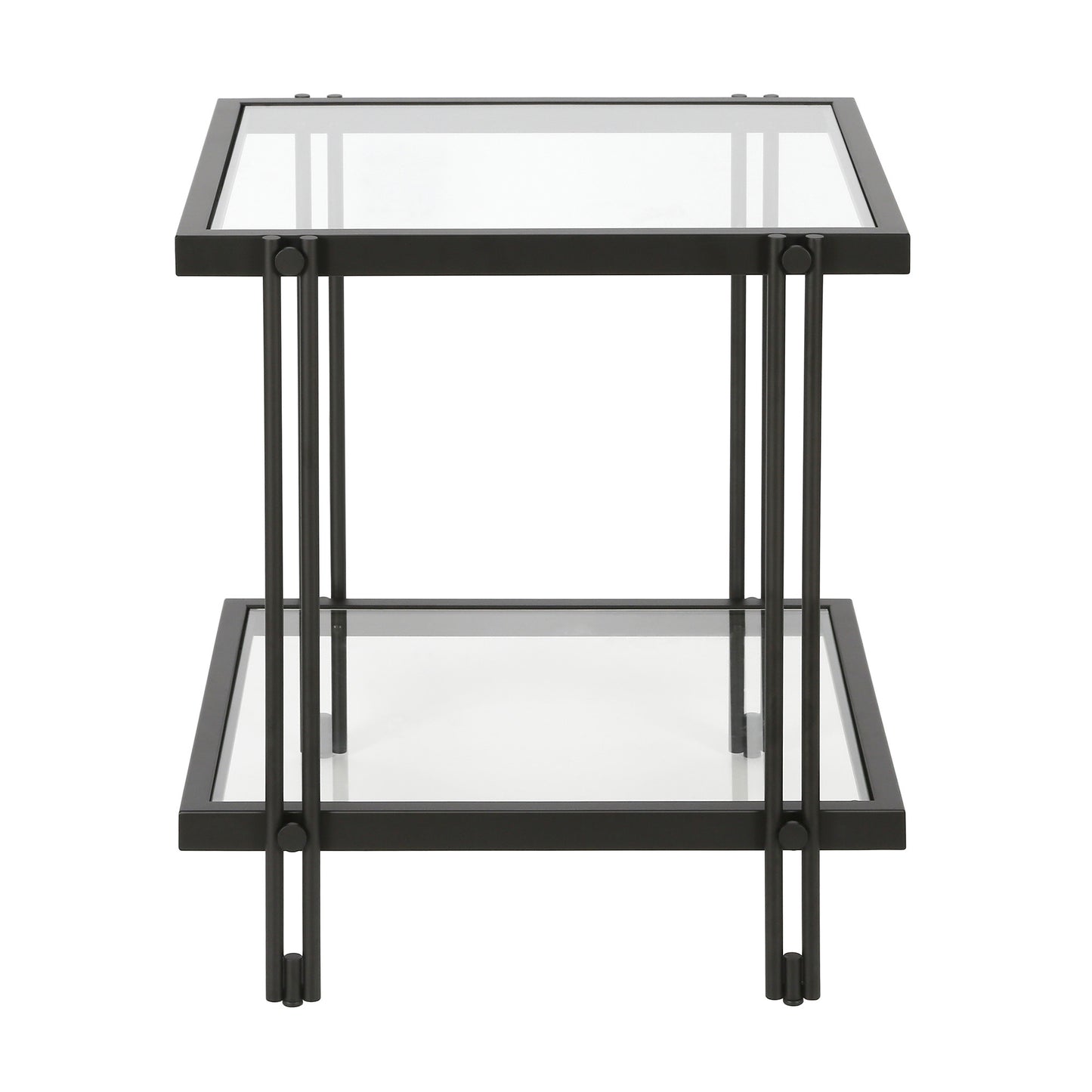 22" Black And Clear Glass And Steel Square End Table With Shelf