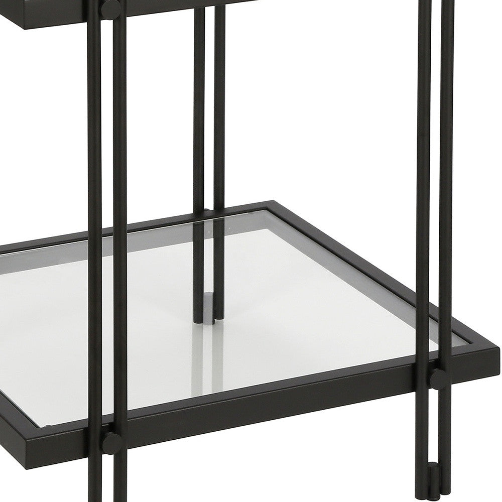 22" Black And Clear Glass And Steel Square End Table With Shelf