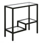 24" Black And Clear Glass And Steel End Table With Two Shelves