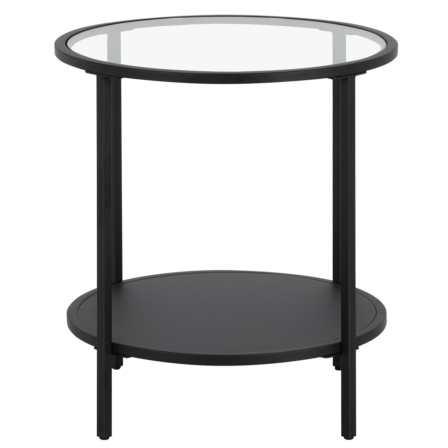 22" Black And Clear Glass And Steel Round End Table With Shelf