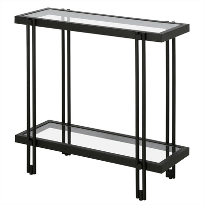 24" Black And Clear Glass End Table With Shelf