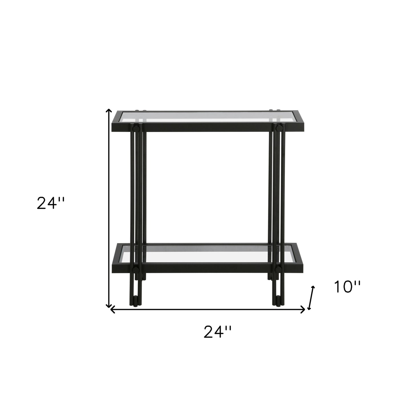 24" Black And Clear Glass End Table With Shelf